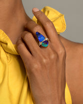 Australian Boulder Opal Ring on model.