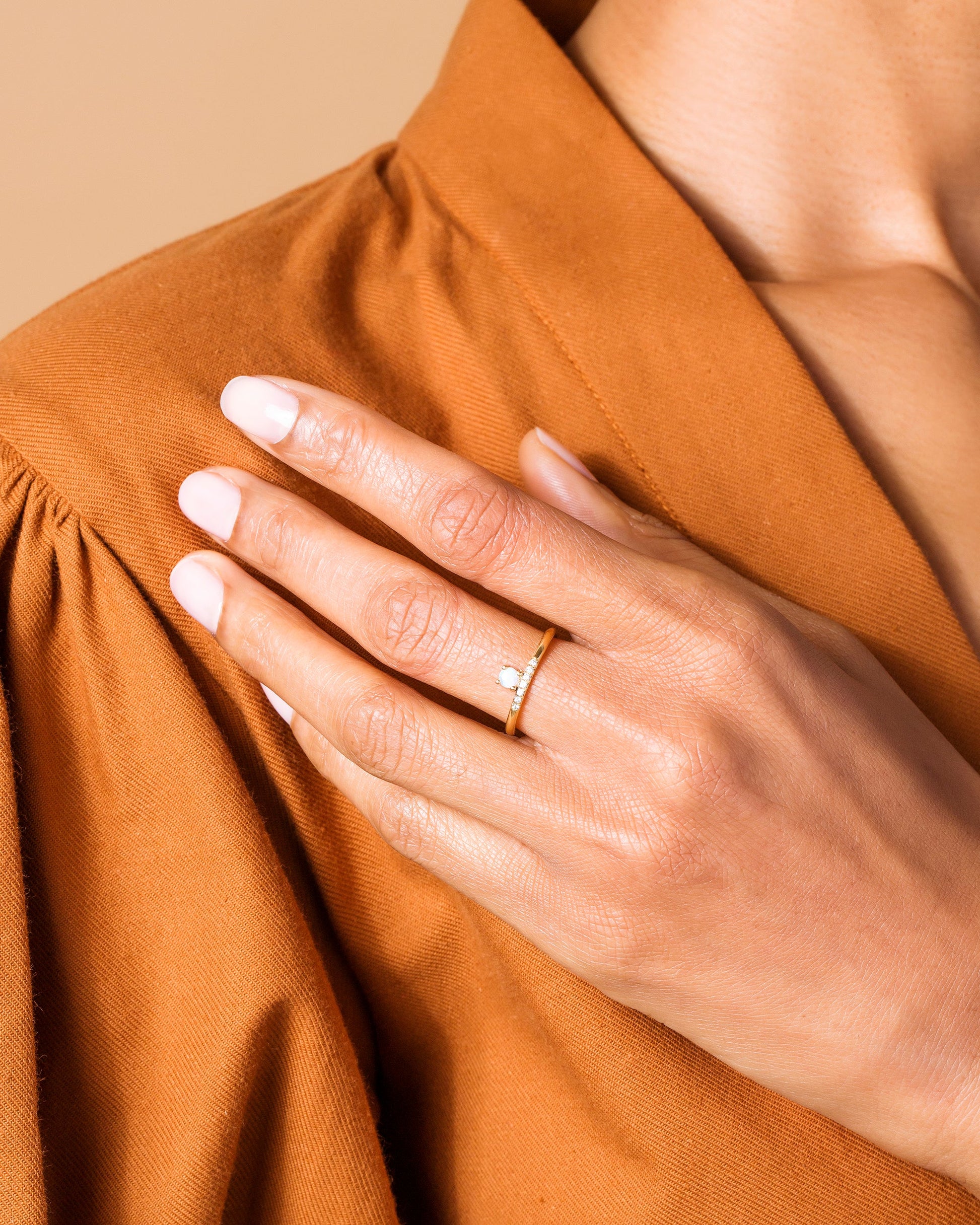 Stacked Ring - Opal on model.