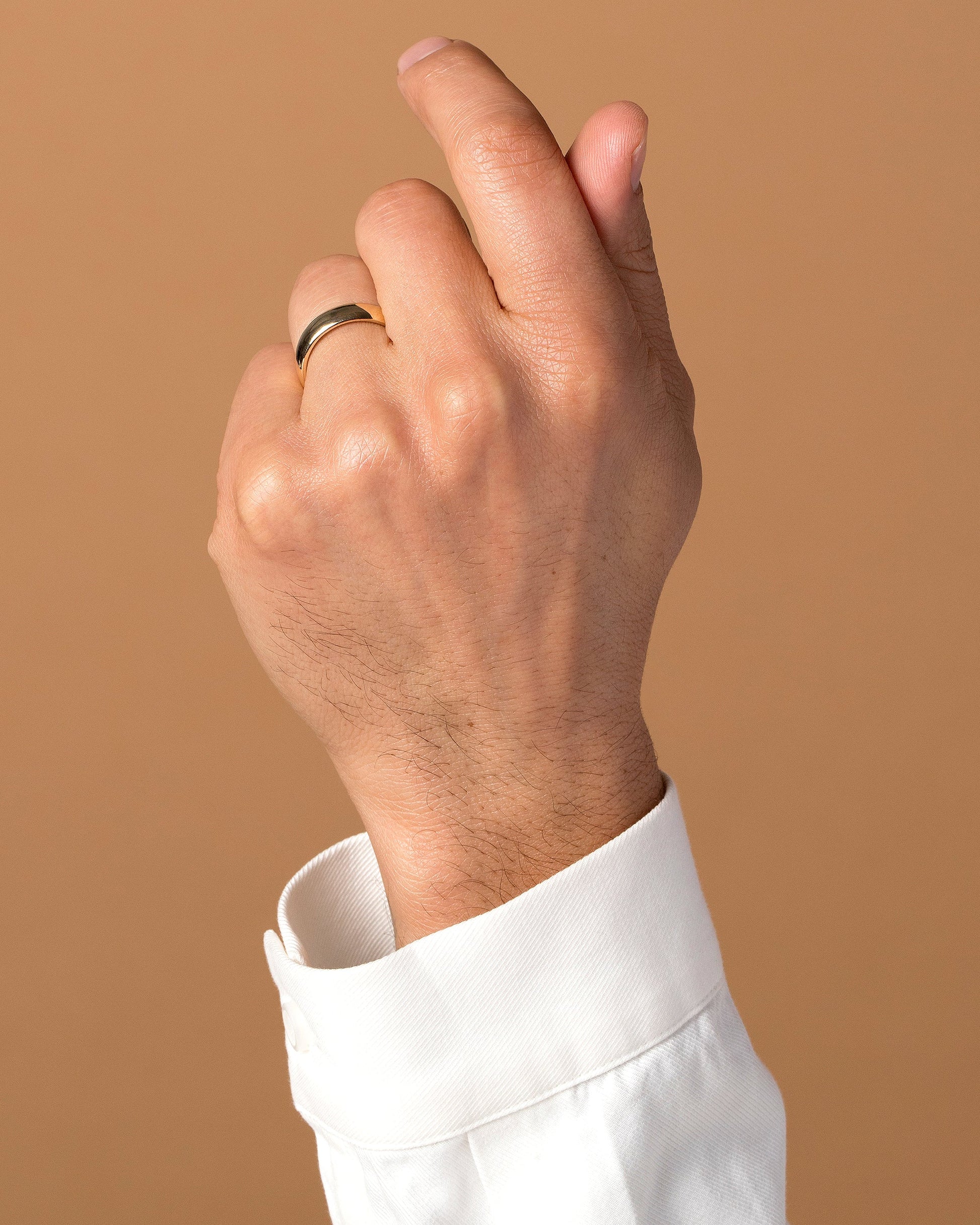Gold 4mm Half Round Band on model.