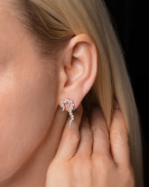 Gold White Diamond Left Tidal Wave Earring Single on model.