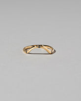 Gold Three Stone Black Diamond Curve Band on light color background.