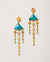  Chrysocolla & Ethiopian Opal Earrings on light color background.