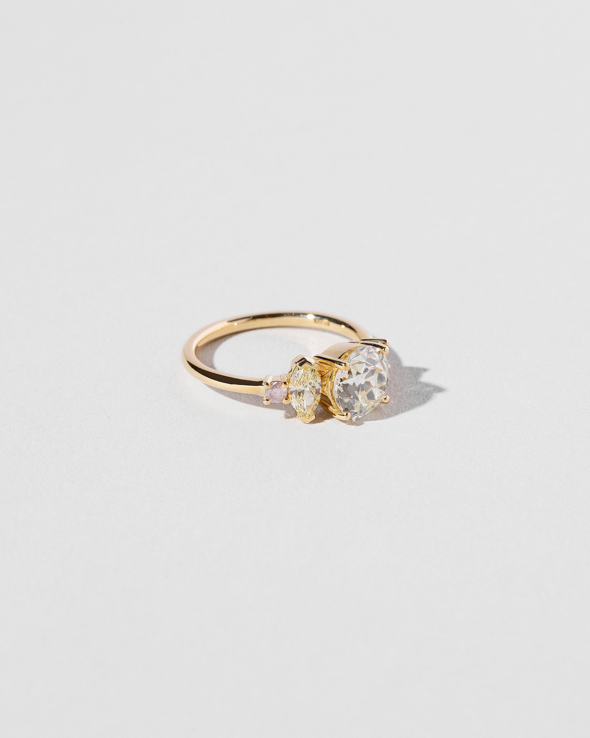View from the side of the Euthenia Ring on light color background.