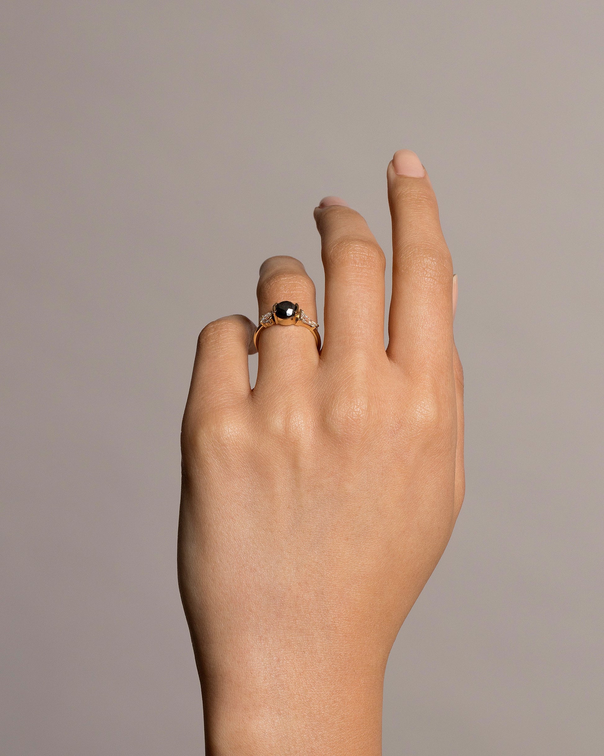 Black and White Diamond Ring on model.