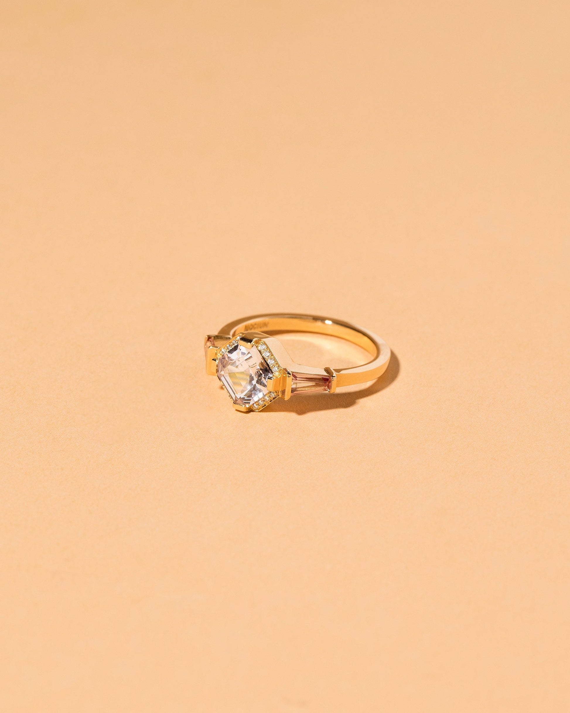 Lavender Spinel with Diamond Pavé Ring on light color background.