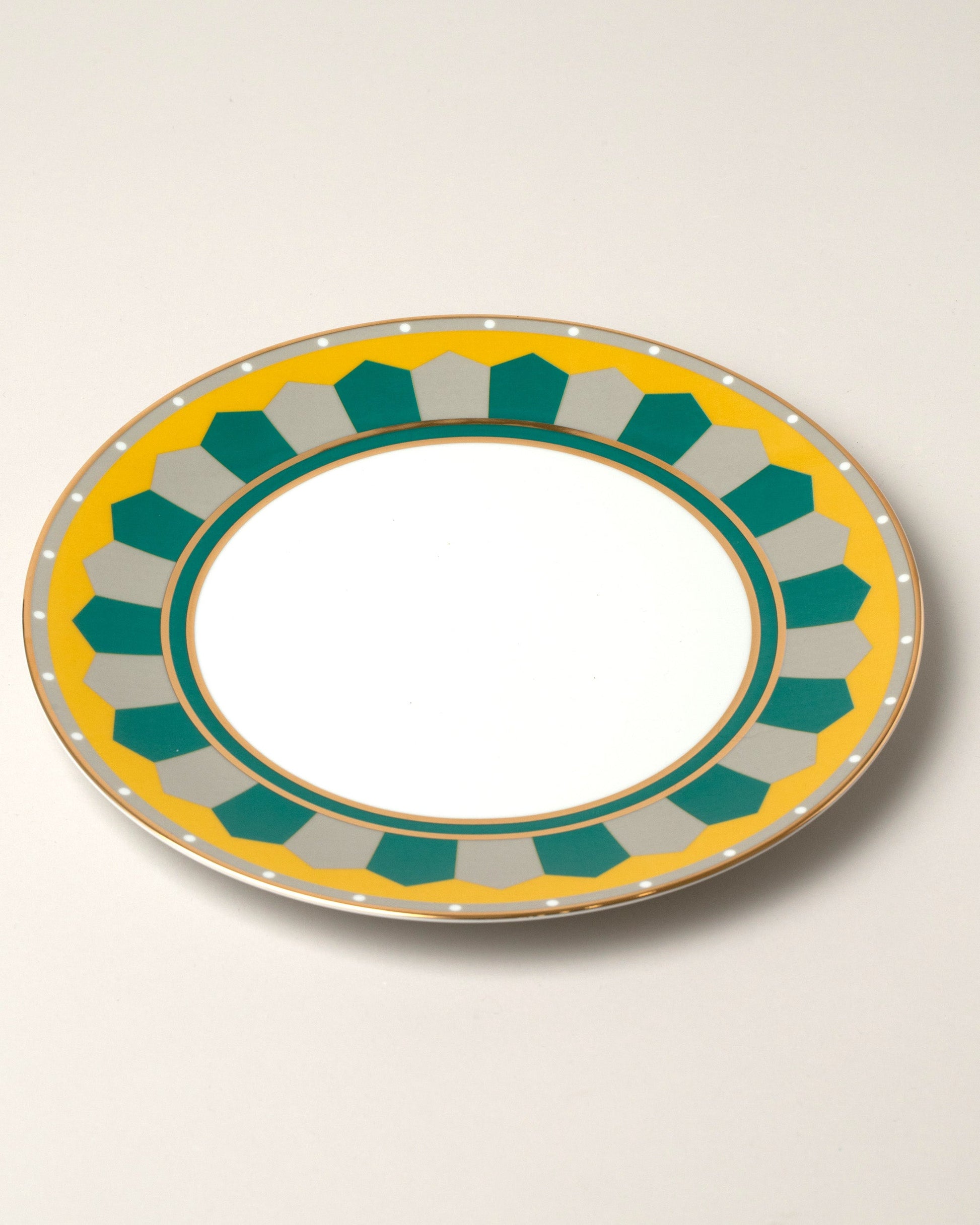 Closeup detail of the Reflections Copenhagen Lagos Dinner Plate on light color background.