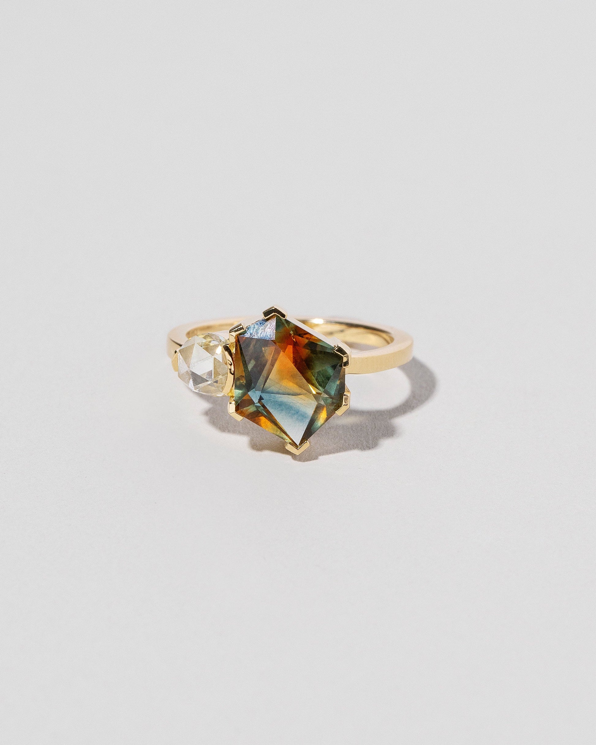 Kaleidoscope Sapphire Geometric Ring on light color background.