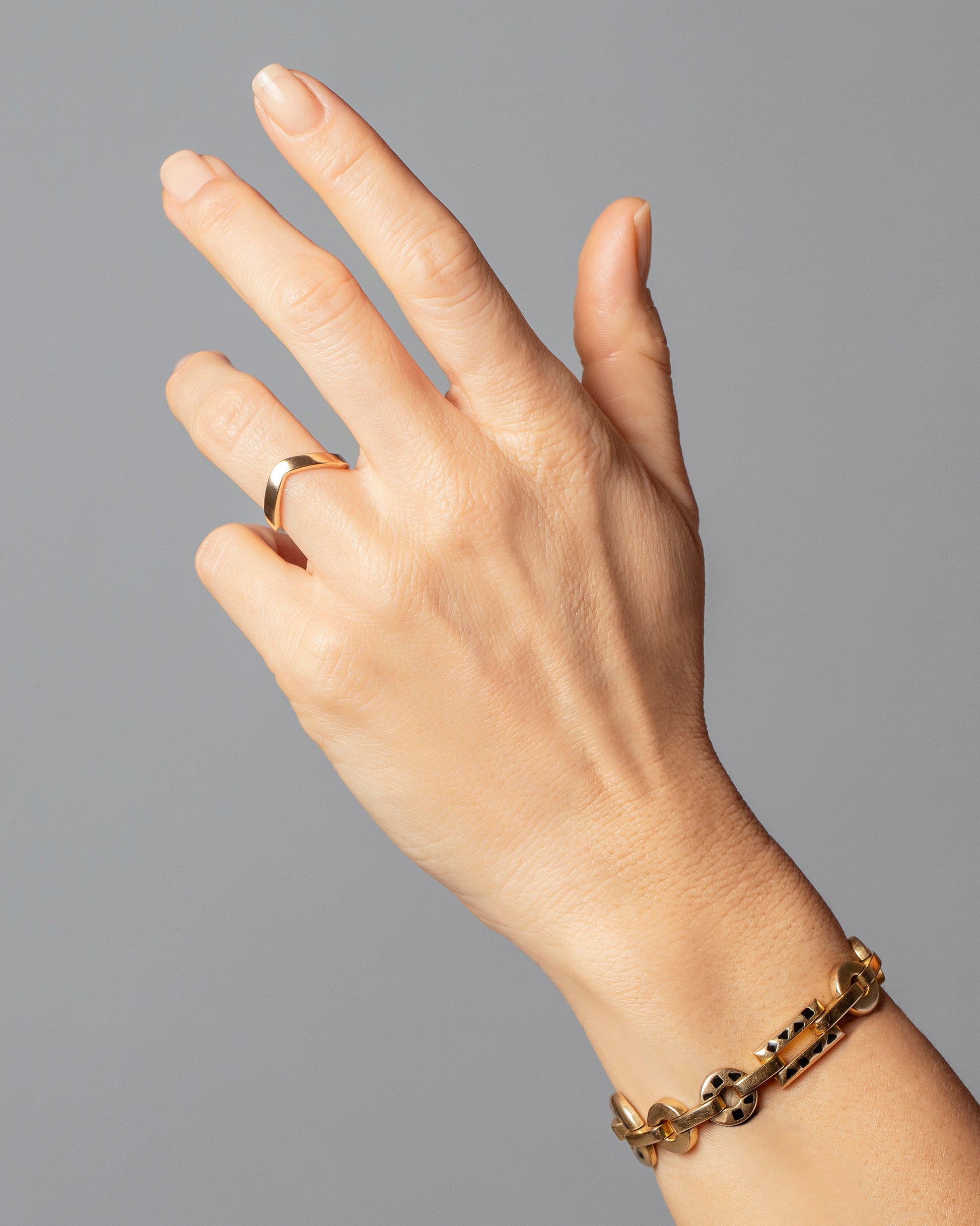 Gold Wide Peak Band on model.