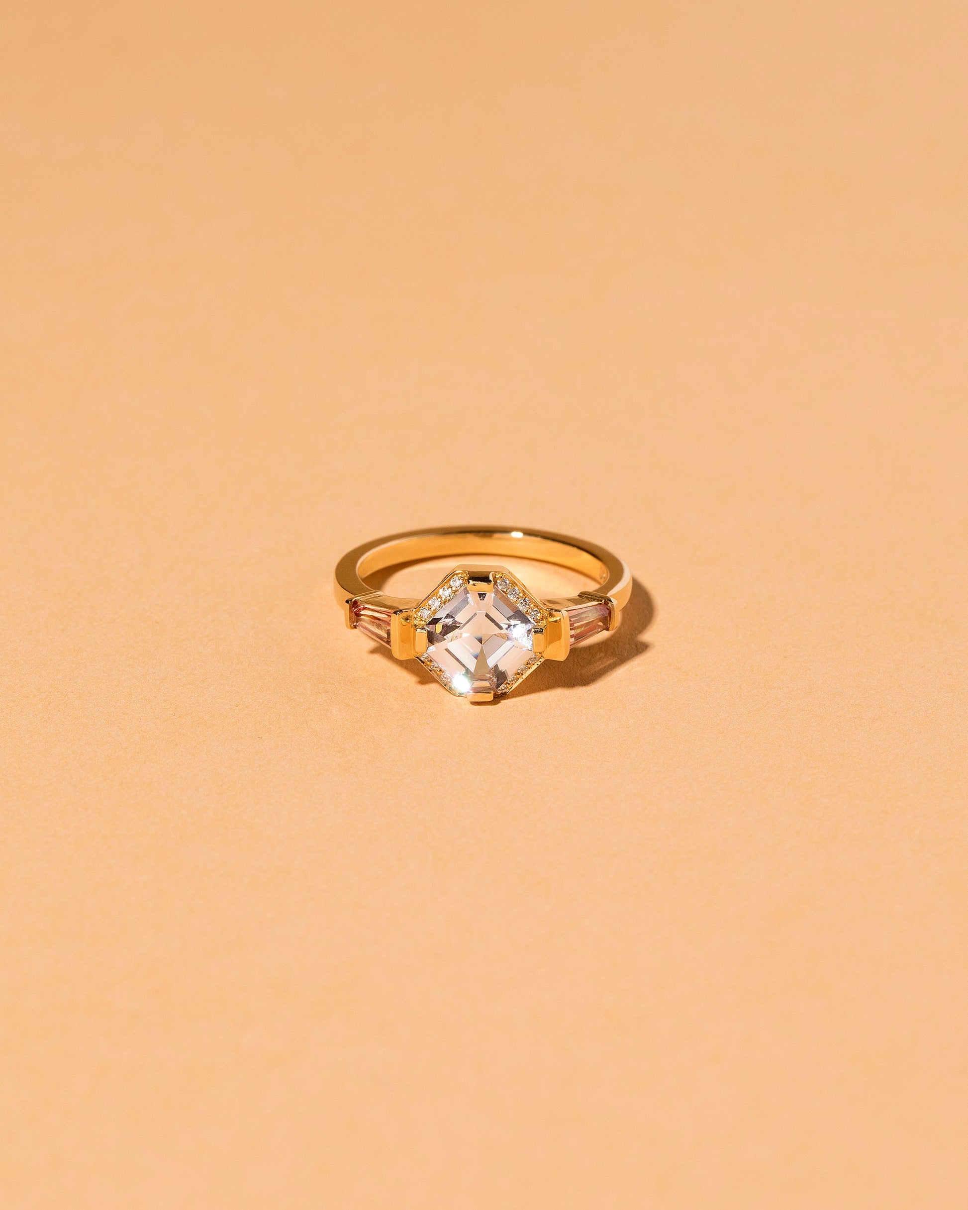  Lavender Spinel with Diamond Pavé Ring on light color background.