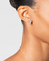 Full White Diamond Left Spiral Stud Earring Single on model.