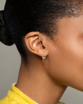 Sapphire & Diamond Creature Earrings on model.