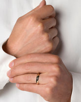 Gold 4mm Knife Edge Band on male model.
